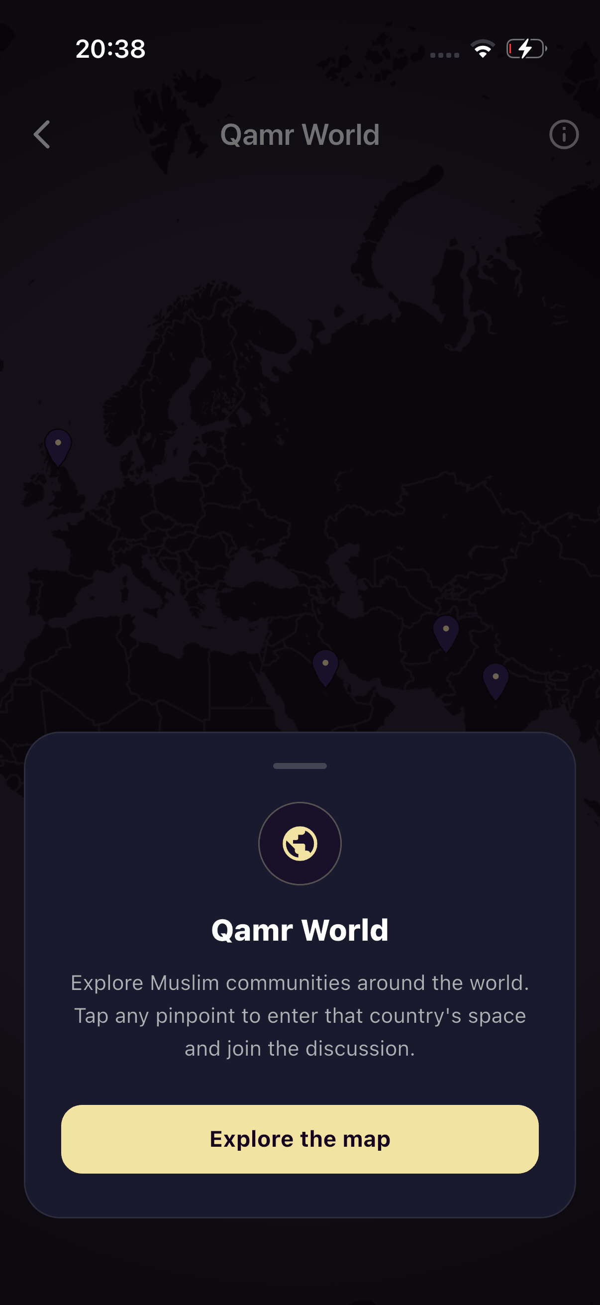 Qamr World map of global Muslim communities