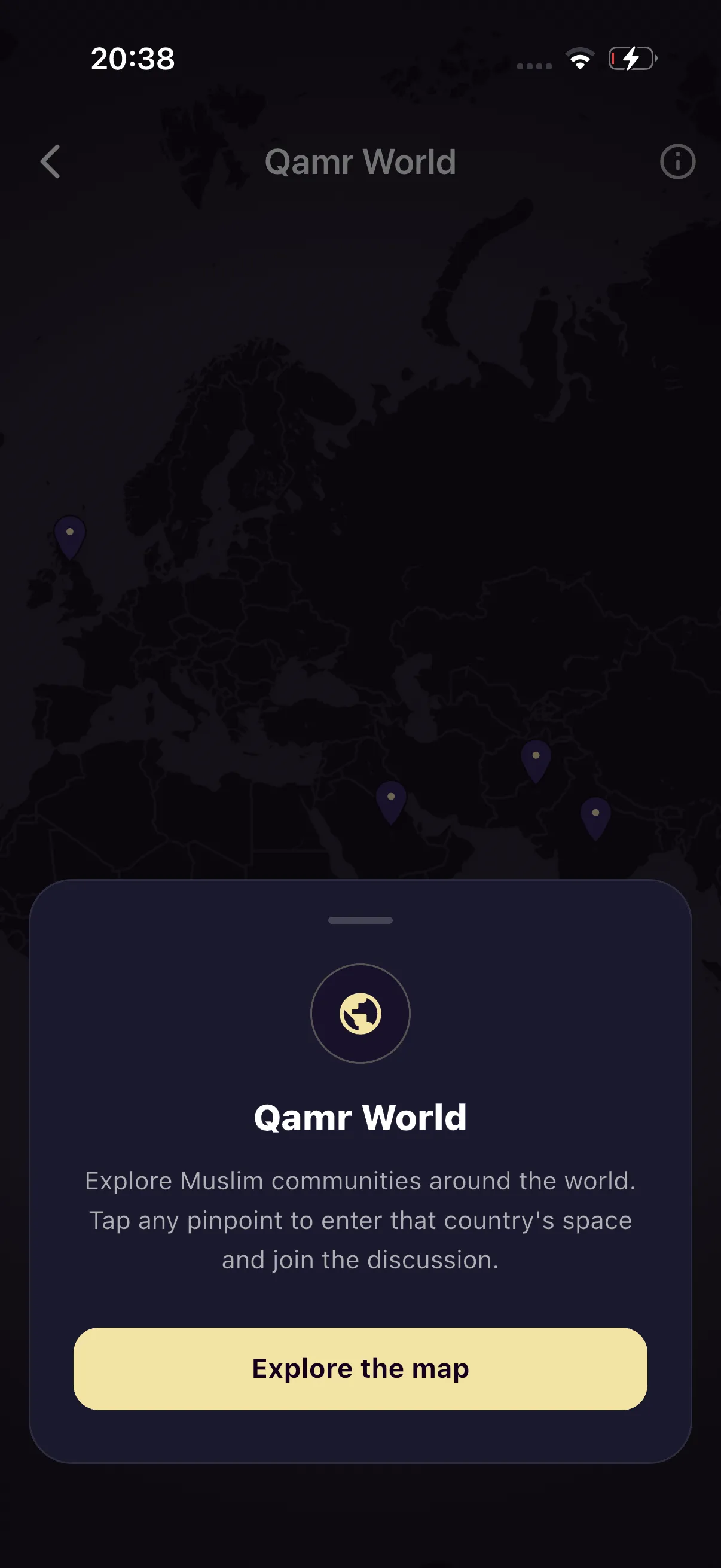 Qamr World map of global Muslim communities